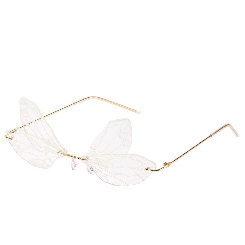 Venta al por mayor Retro Dragonfly Steampunk Gafas de sol sin marco AC